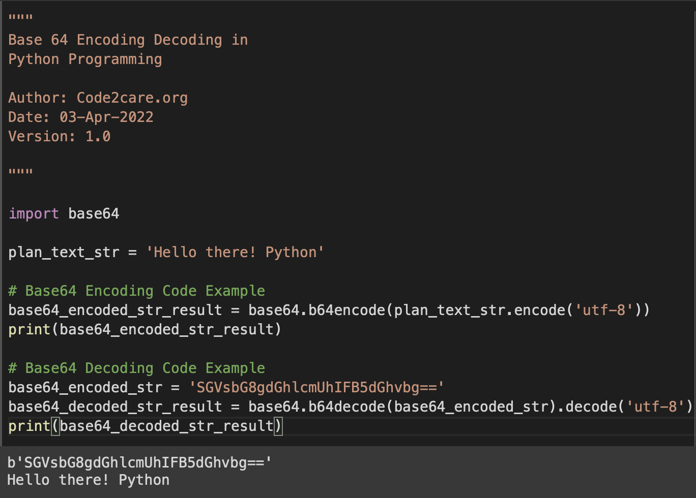 Python Programming Base64 Encoding Decoding Code Example
